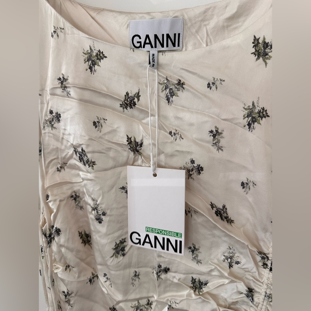 Ganni White Satin Gathered Dress - Size 38/US 6, $495 usd - Picture 5 of 13